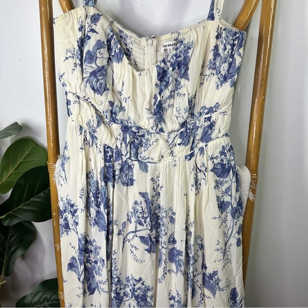 Reformation Blue and White Floral Jayde Dress sz 10 - Picture 6 of 9